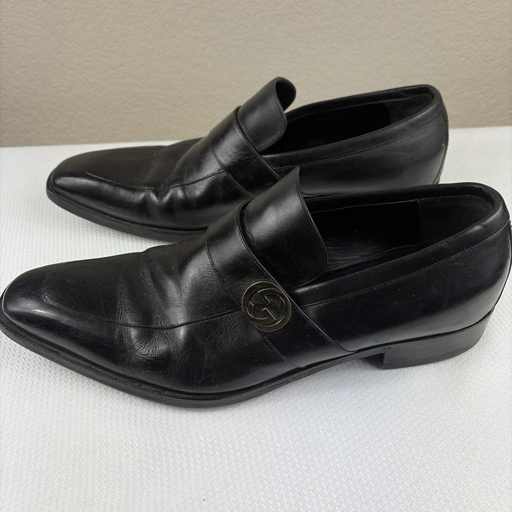 GUCCI BROADWICK INTERLOCKING GG Men's BLK LEATHER Loafer Gucci Size 11D W/ COA